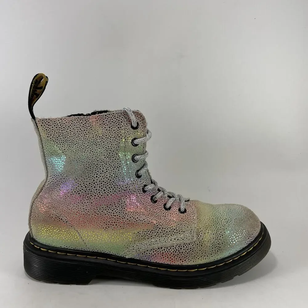Dr Martens 1460 Pascal Boots Girls Size 3 Metallic Iridescent Rainbow Side Zip